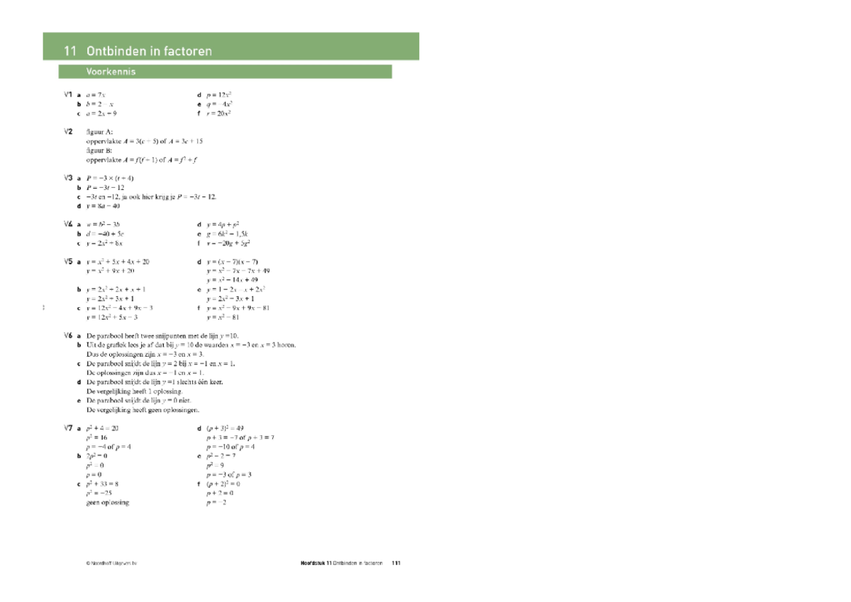 Antwoorden H11 Ontbinden in factoren 12e ed - Wiskunde - Studeersnel