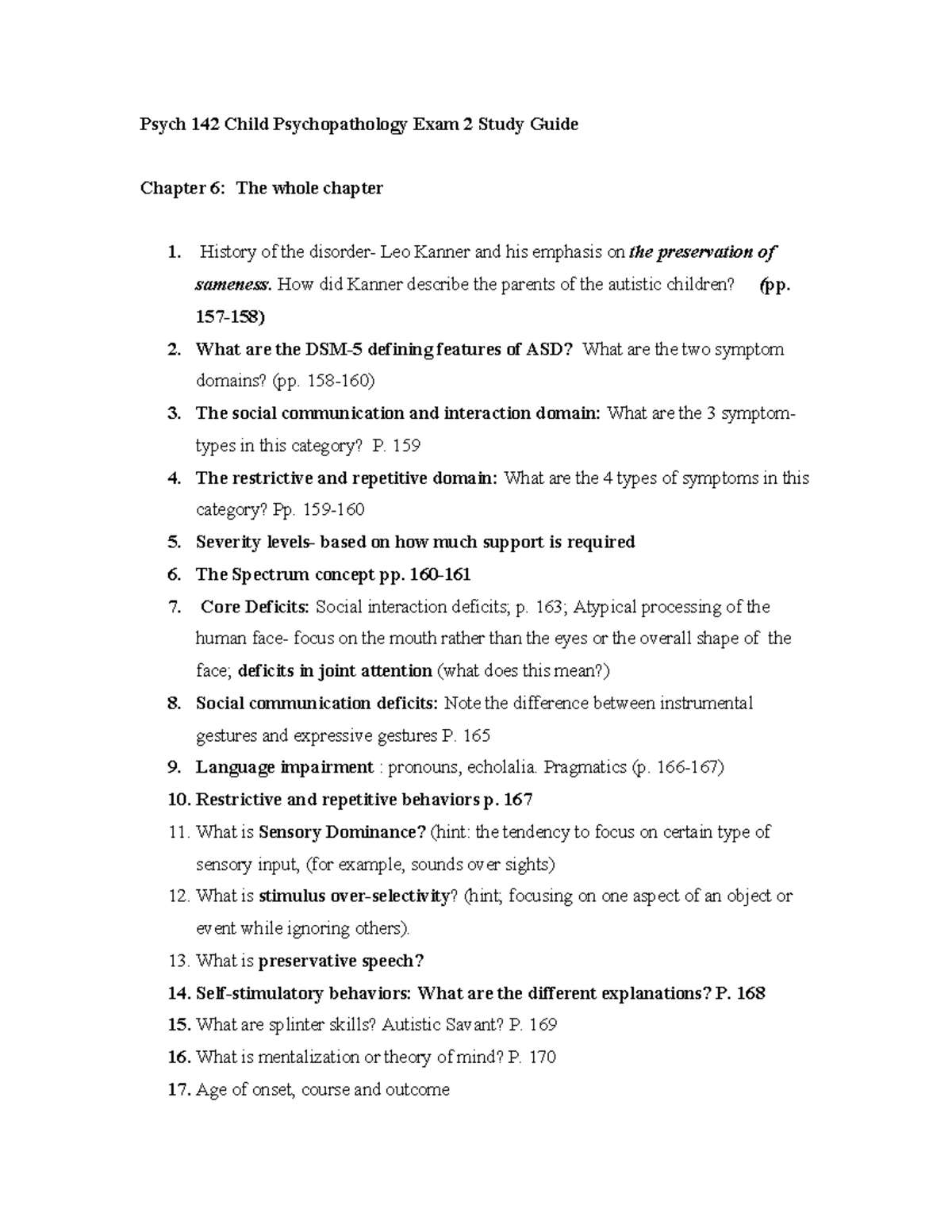 PSYC 142 Exam 2 Study Guide - Psych 142 Child Psychopathology Exam 2 ...