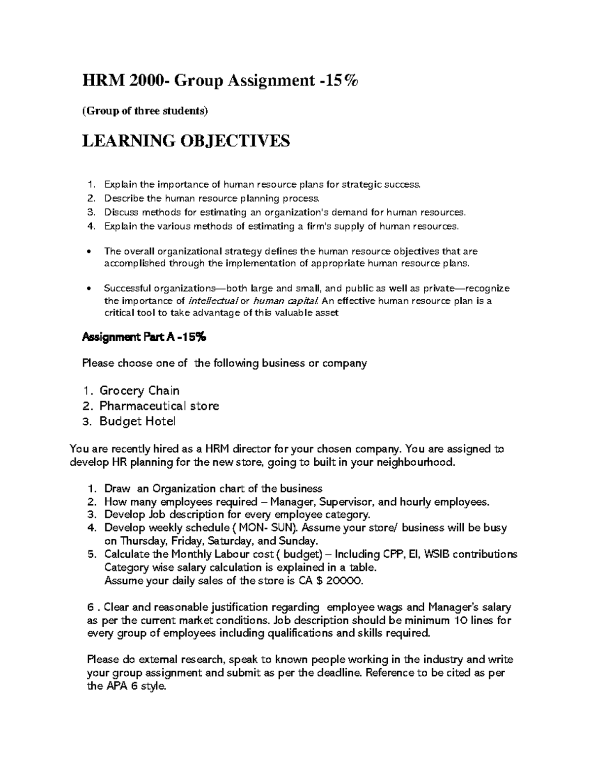 GH HRM 2000 - HRM assgiment for HR - HRM 2000- Group Assignment - 15% ...