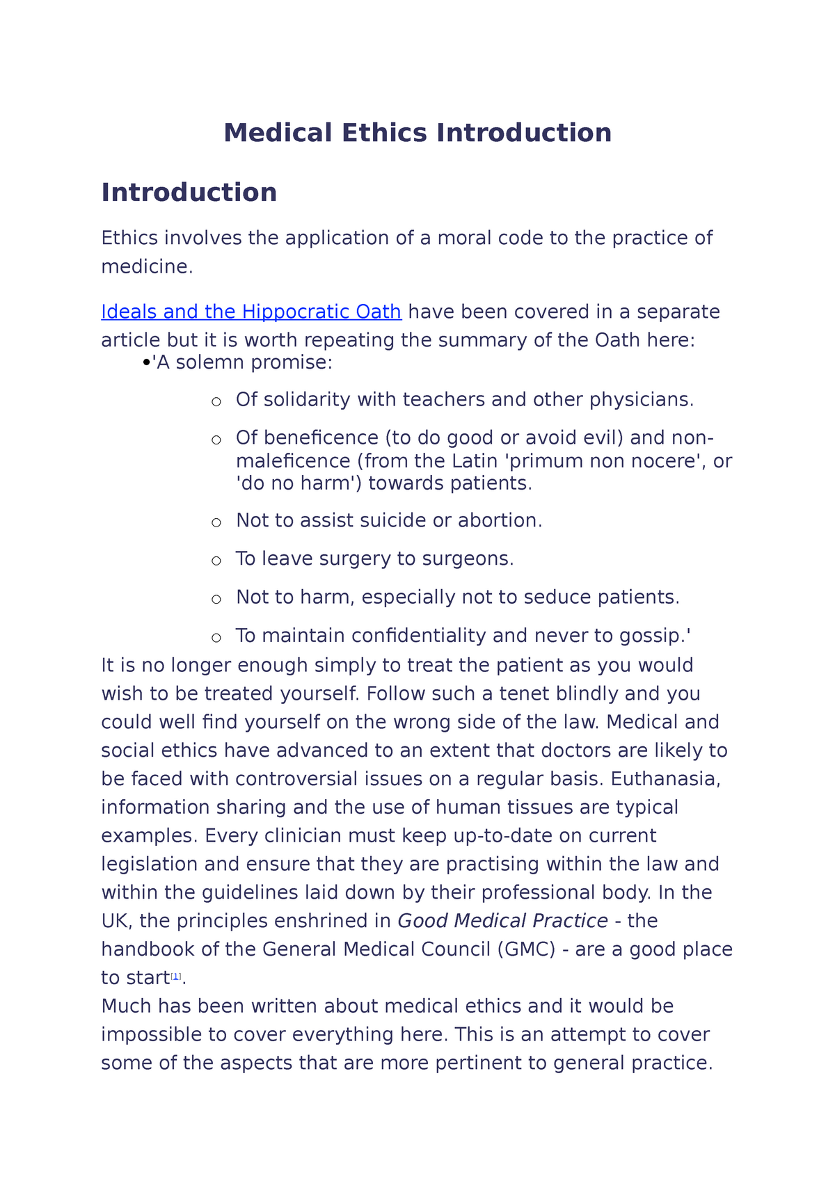 introduction to medical ethics essay