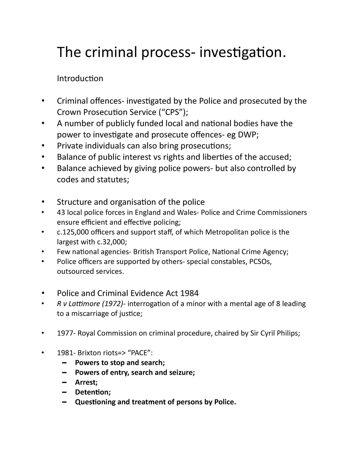 criminal investigation process essay plan
