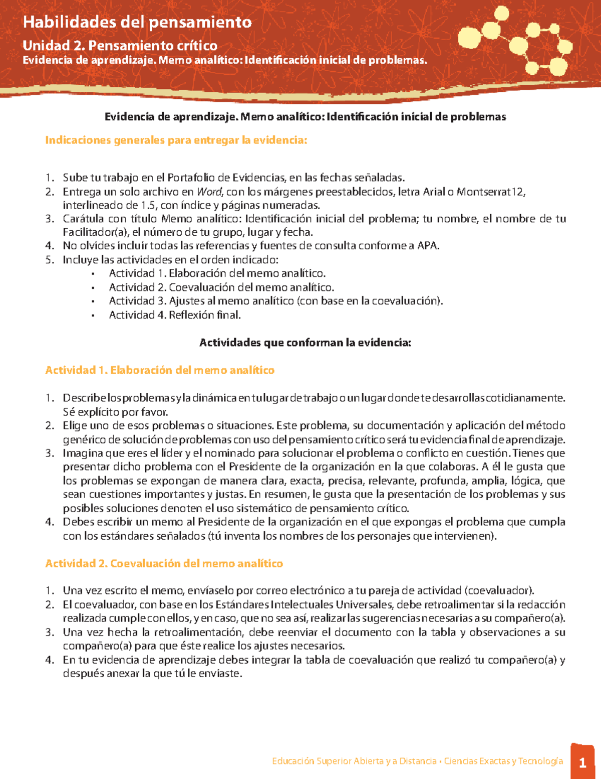 Memo Analítico MEMOANALITICO Educación Superior Abierta y a