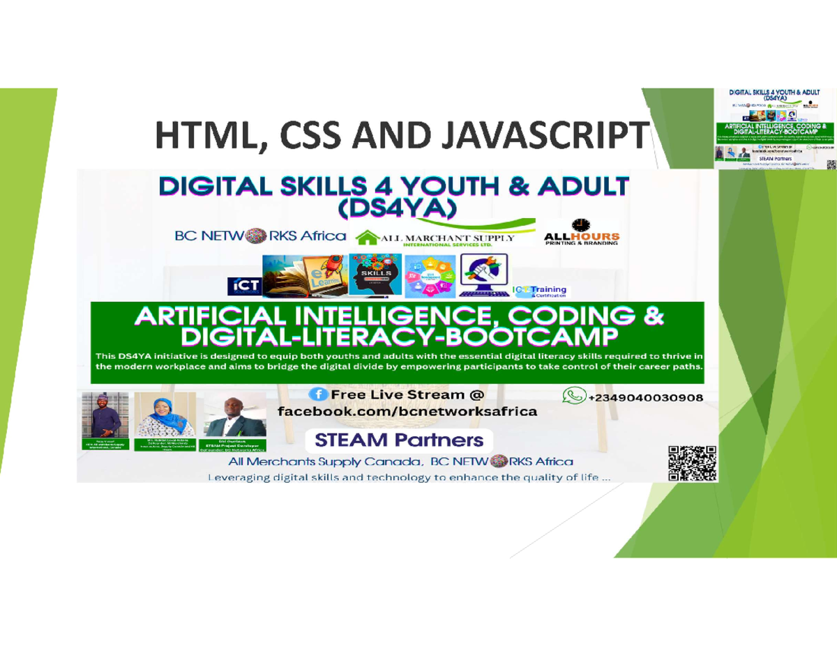 DS4YA Introduction to Web Design with HTML, CSS, and Java Script - HTML ...