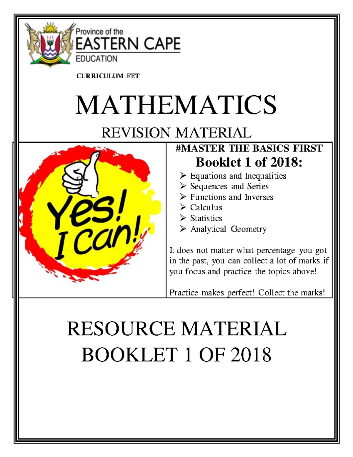 5 Mathematics Booklet 1 OF 2018 - CURRICULUM FET MATHEMATICS REVISION ...