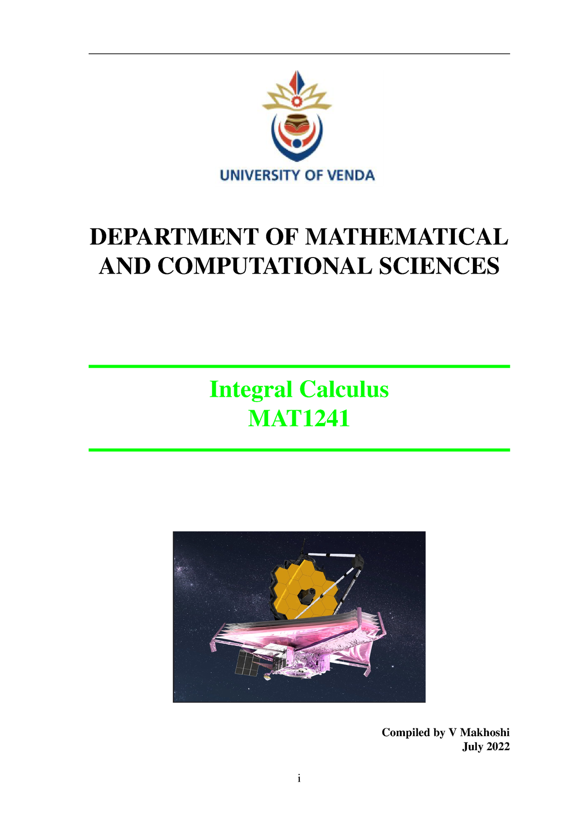 MAT1241 Notes 2022 - Mathematics Calculus - DEPARTMENT OF MATHEMATICAL ...