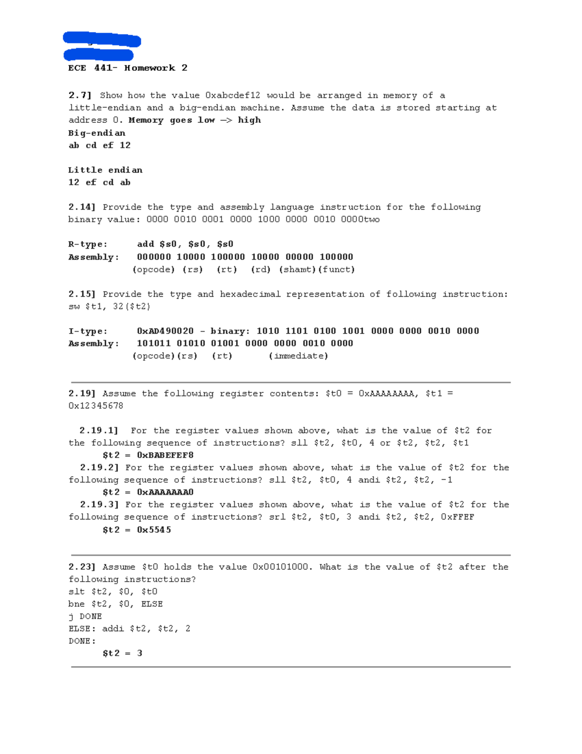 441 hw2 - chapter 2 homework - Morgan Such 9/23/ ECE 441- Homework 2 2 ...