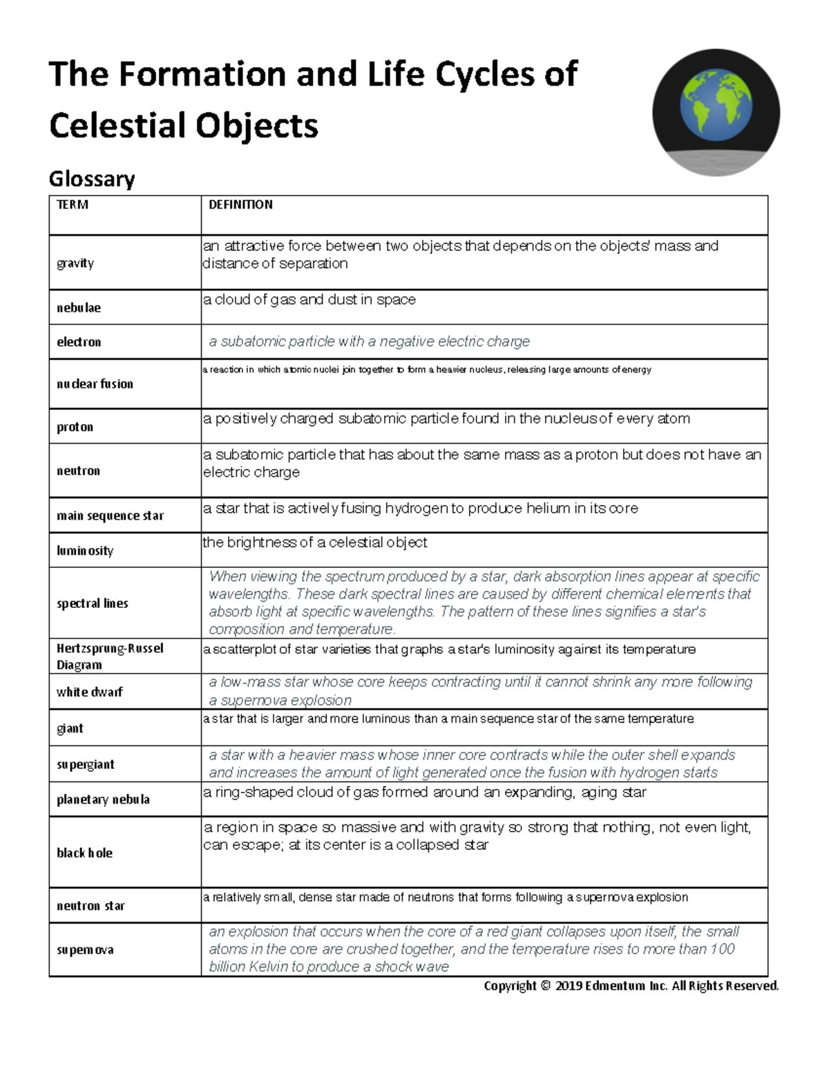 Guided Notes - The Formation and Life Cycles of Celestial Objects - The ...
