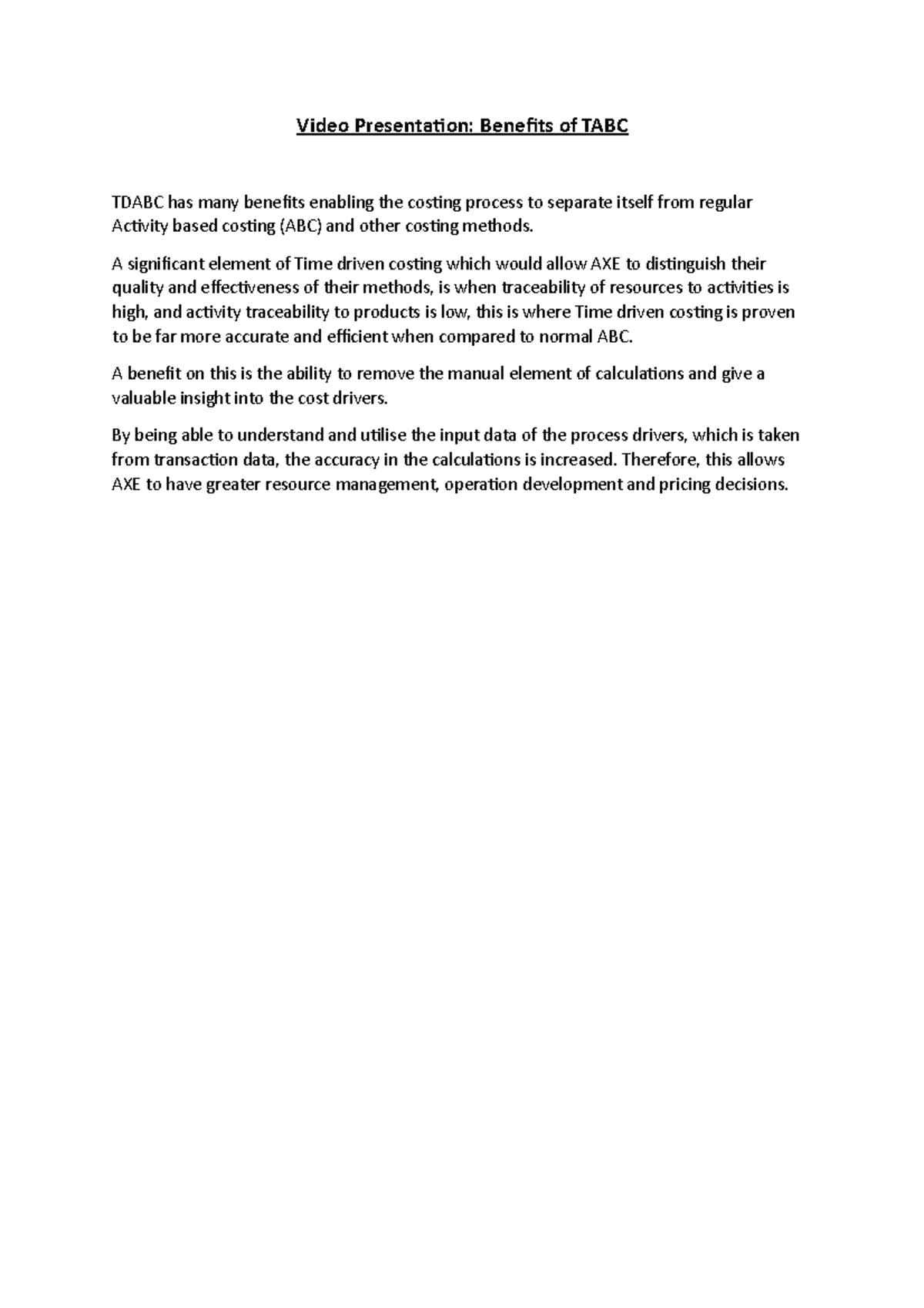 Video Presentation info Video Presentation Benefits of TABC TDABC