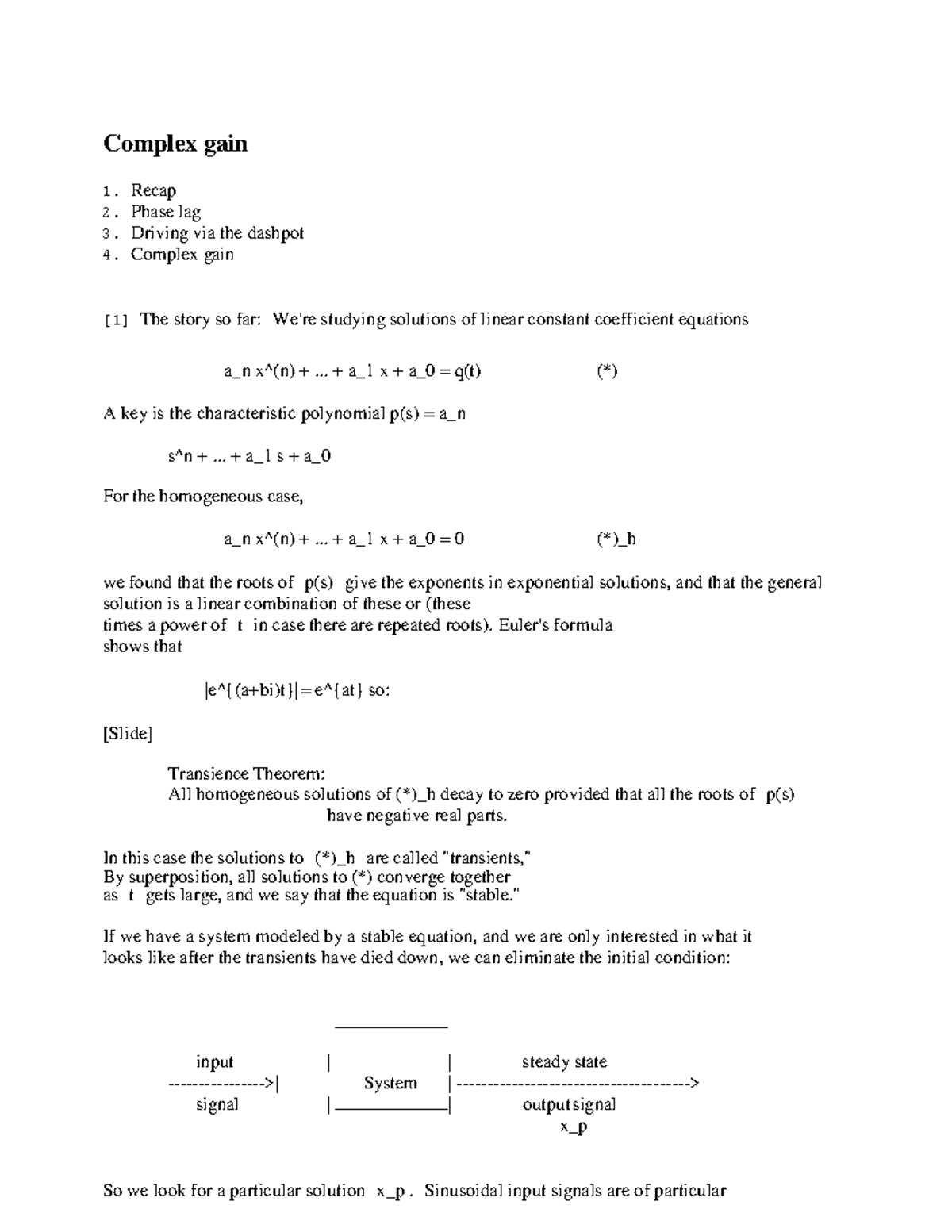 Complex gain, dashpot drive - Complex gain RecapPhase lag Driving via ...