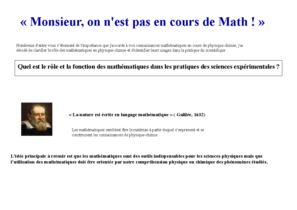 Math physiquef - matière - « Monsieur, on n'est pas en cours de Math
