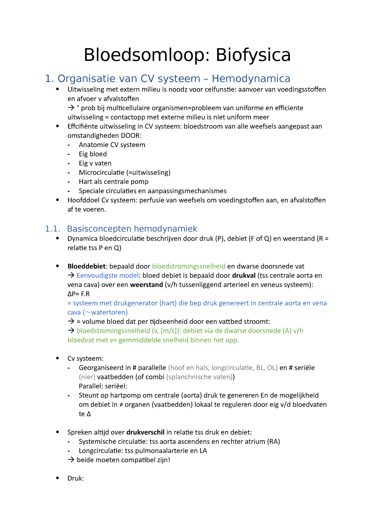 Biofysica - Bloedsomloop: Biofysica 1. Organisatie Van CV Systeem ...