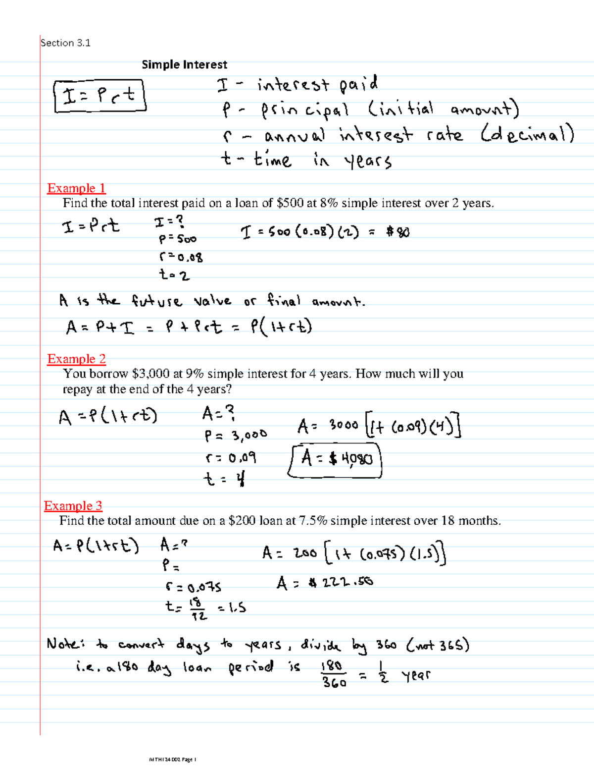 Section 3.1 simple interest - Simple Interest Find the total interest ...