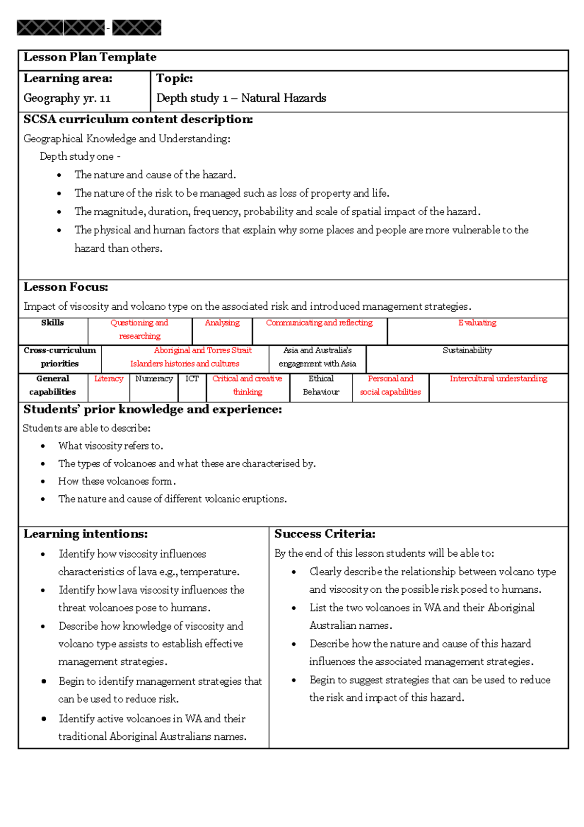 Assignment 1 - EDN477 - Lesson Plan Template Learning area: Geography ...