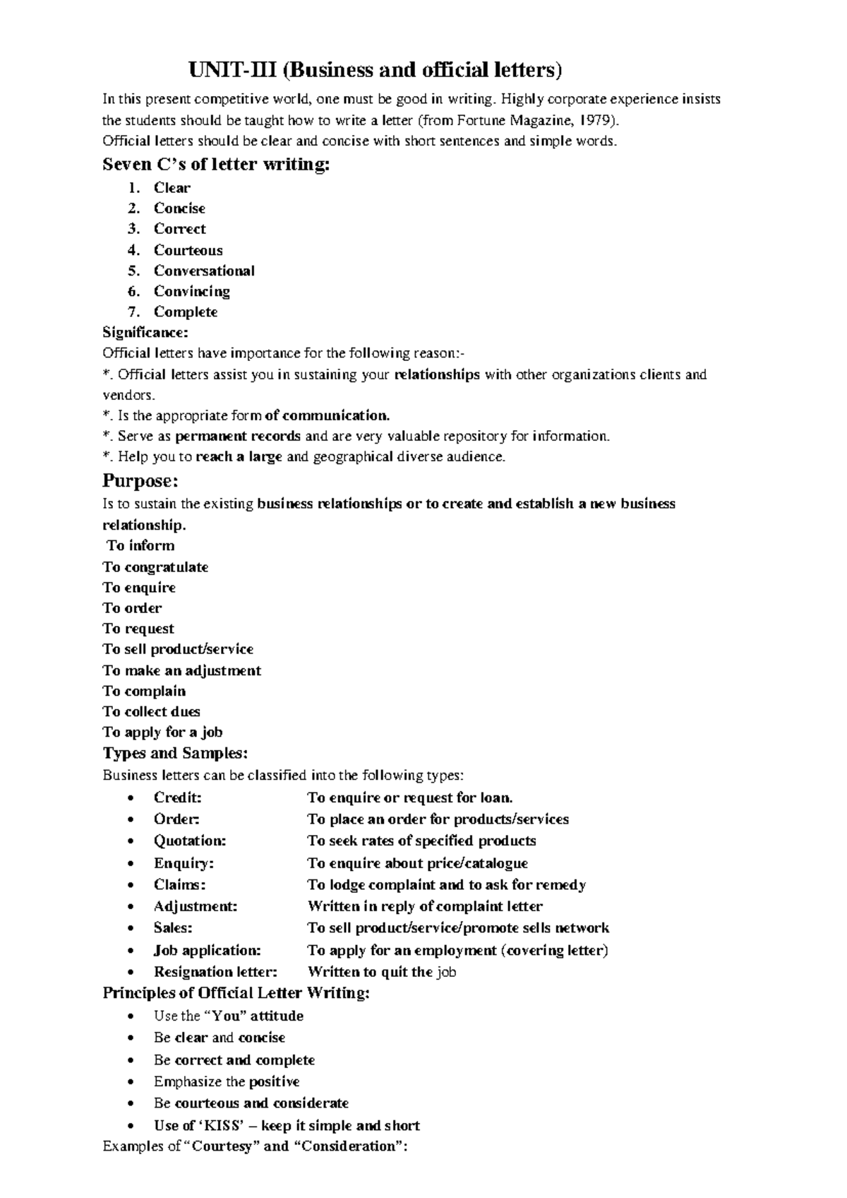 UNIT3 - Demo notes - UNIT-III (Business and official letters) In this ...