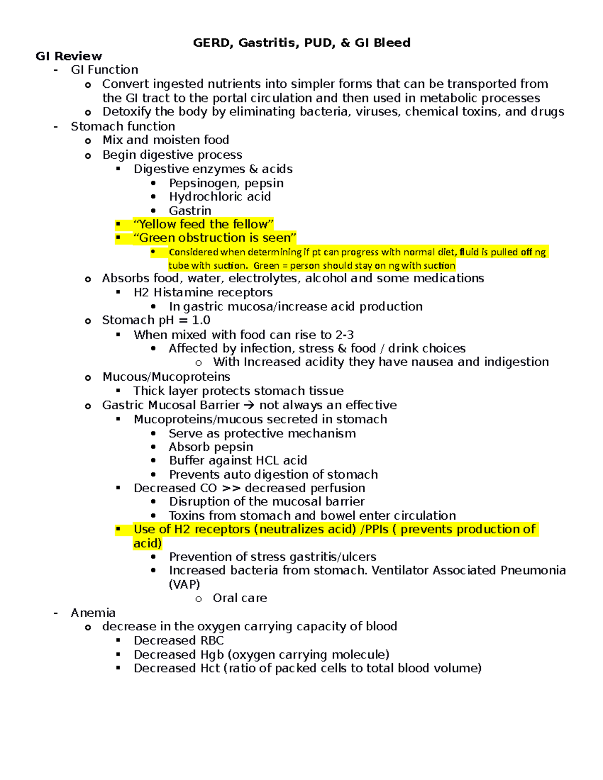 GERD Gastritis PUD GIB - spring 2019 notes on GERD - GI Review - GI ...