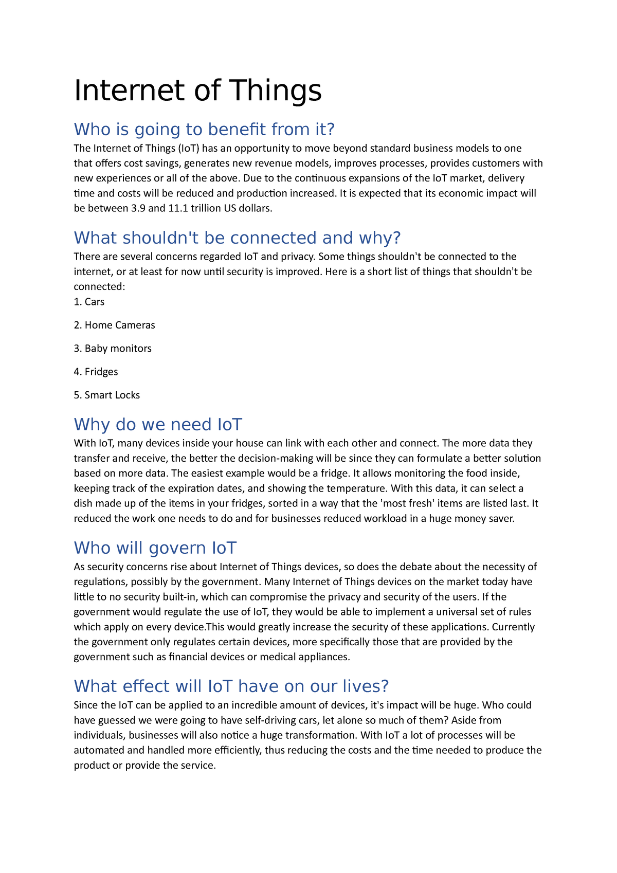 internet of things essay