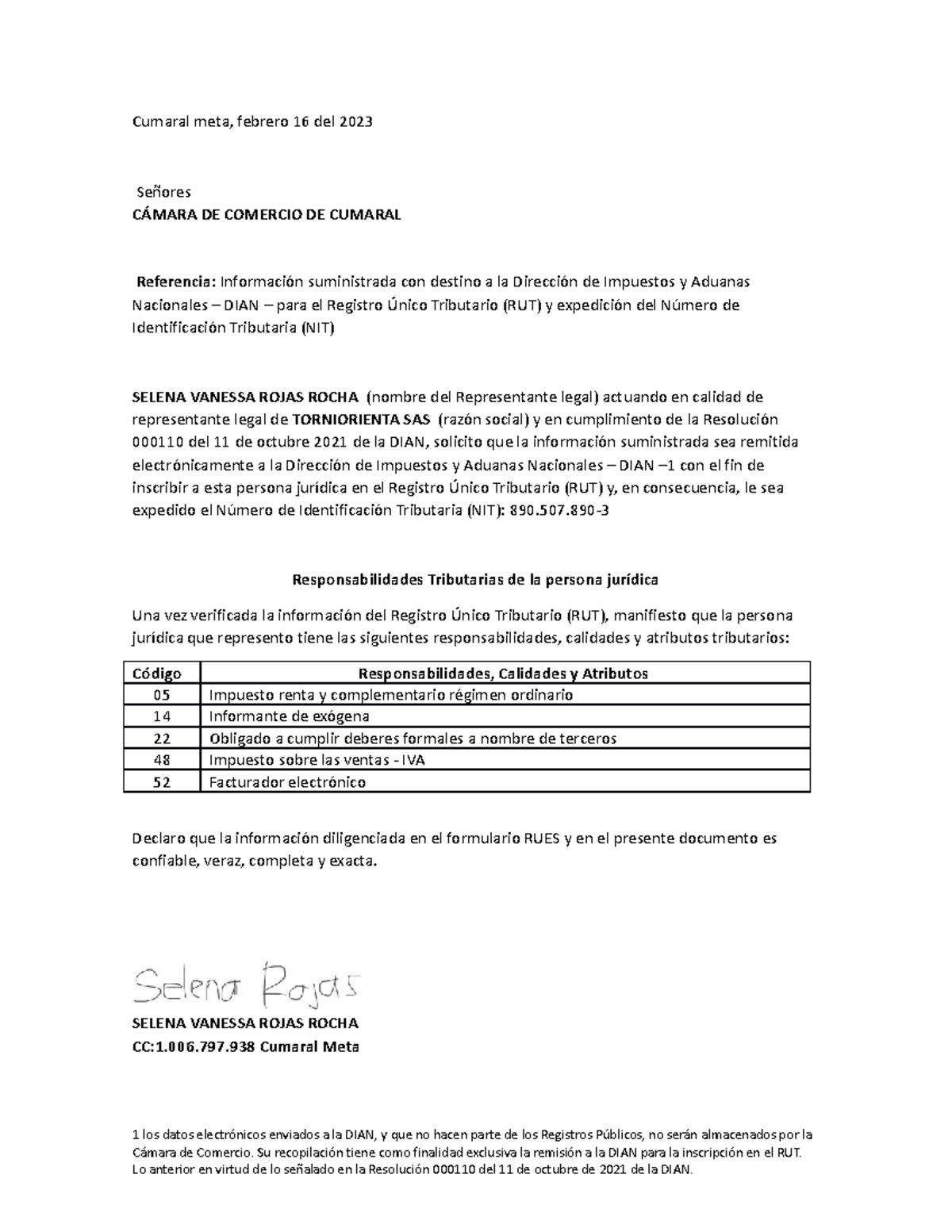 Carta pre rut - conta - Cumaral meta, febrero 16 del 2023 Señores ...