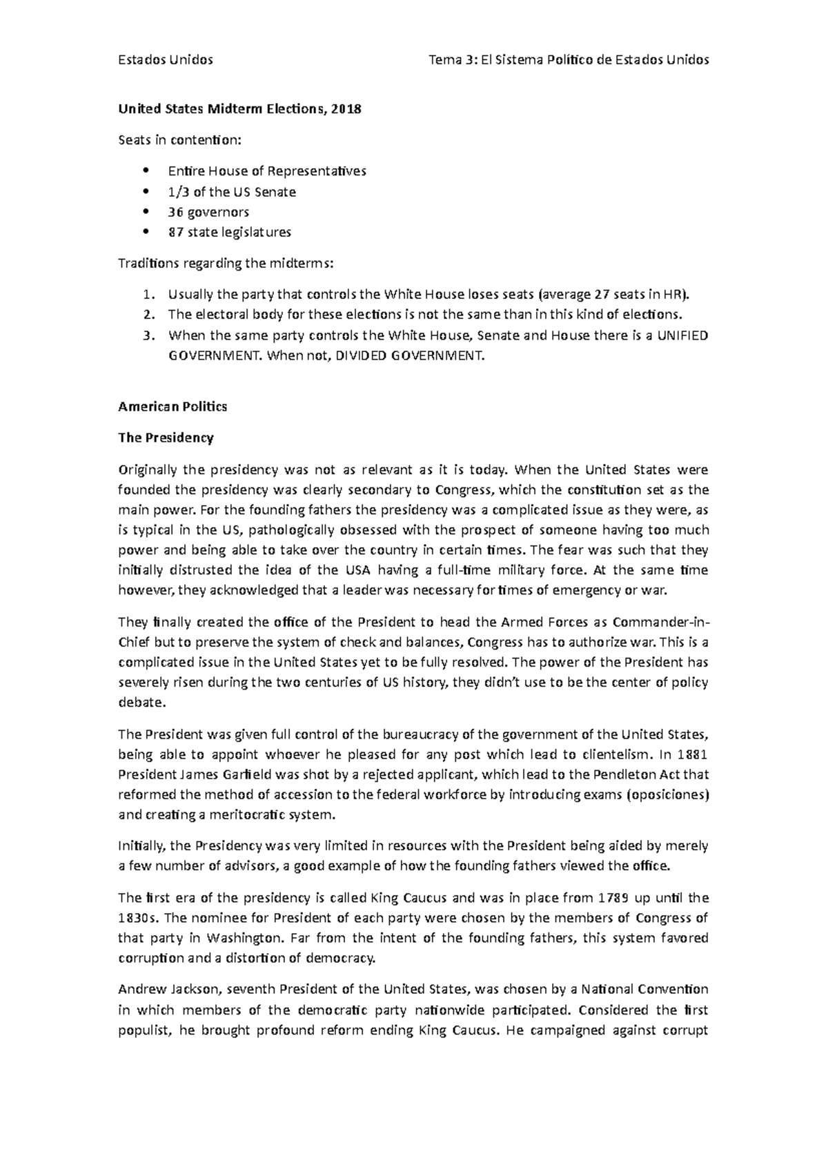 EEUU Tema 3 - El Sistema Político de Estados Unidos - copia - Estados ...
