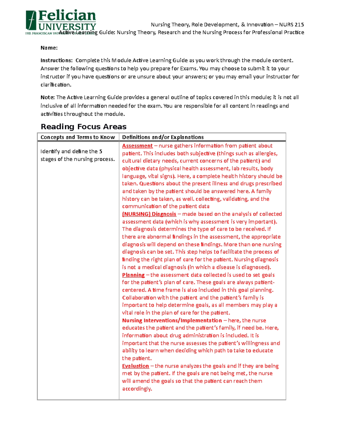 215 Module 3 Active Learning Guide Nursing Theory, Research And The ...