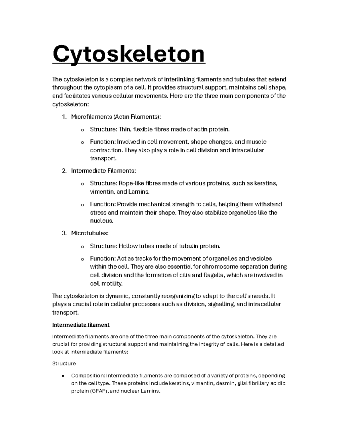 Cytoskeleton In Short Cytoskeleton The Cytoskeleton Is A Complex