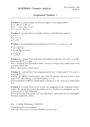 Complex Analysis Exam 3 April 2012, questions and answers - MATH3401 ...