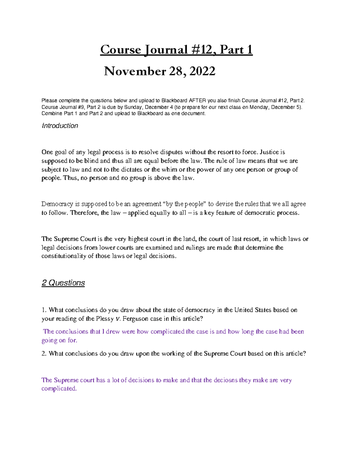 Course Journal 12 PROFESSOR ETSEY Course Journal 12, Part 1