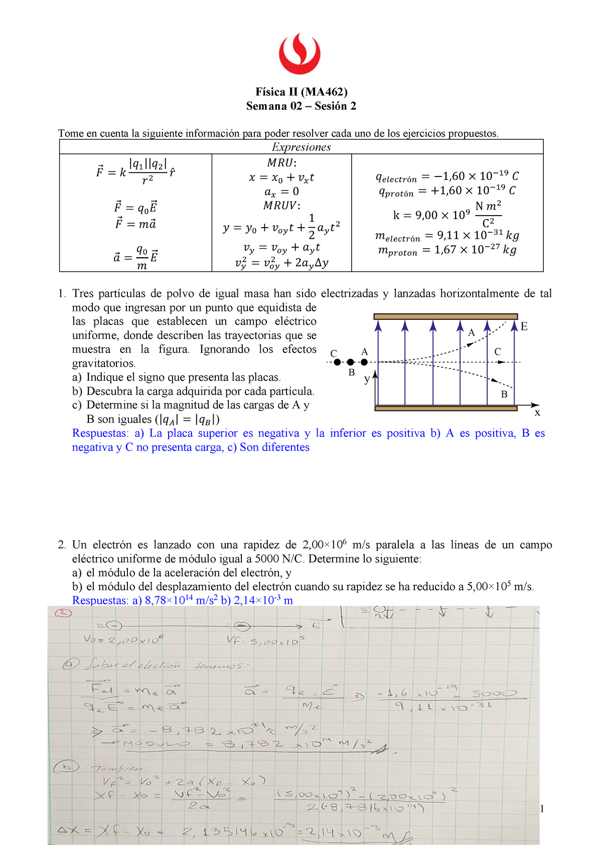 Practica Dirigida - Física II (MA462) Semana 02 Sesión 2 Tome En Cuenta ...