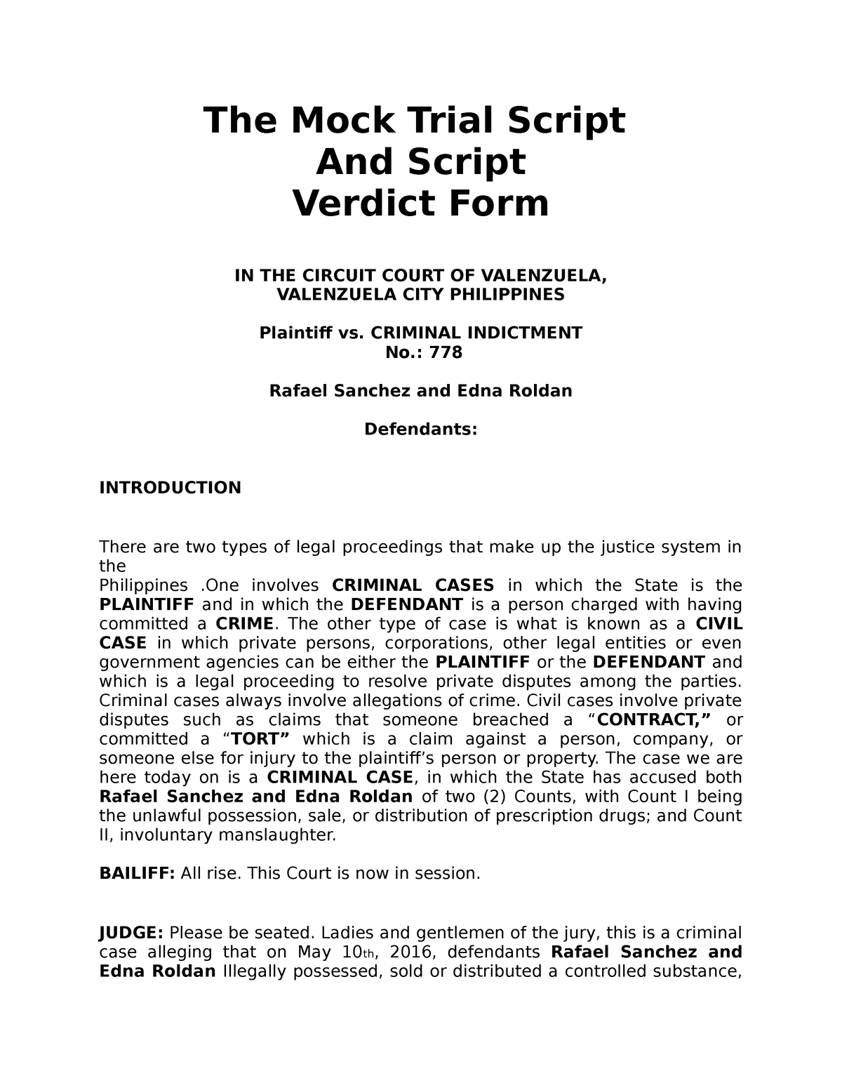 research list in english The Mock Trial Script And Script Verdict