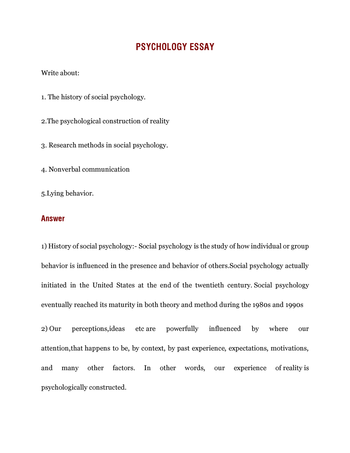 essay about psychology history