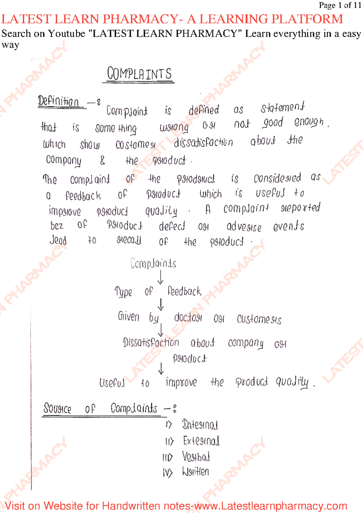 Complaints unit 4th Pharmaceutical Quality Assurance B pharmacy 6th ...