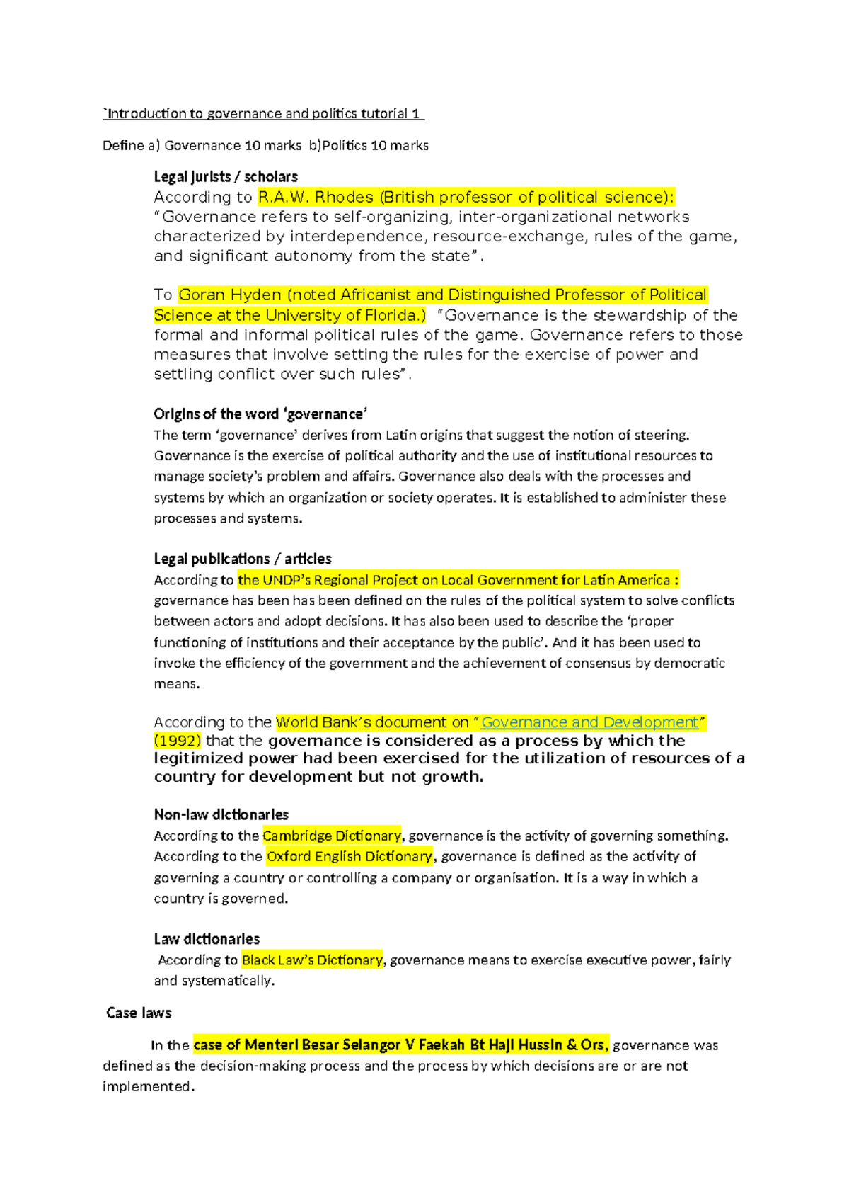Introduction to governance and politics tutorial 1 - A. Rhodes (British ...