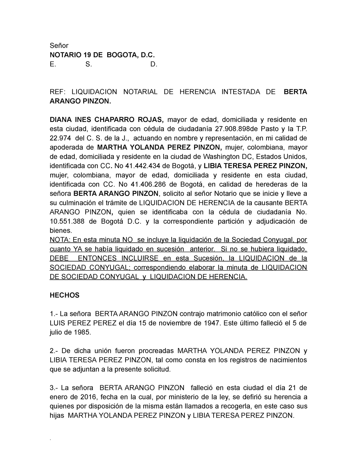 Minuta Modelo DE Sucesion Intestada Notarial - Señor NOTARIO 19 DE BOGOTA,  D. E. S. D. REF: - Studocu