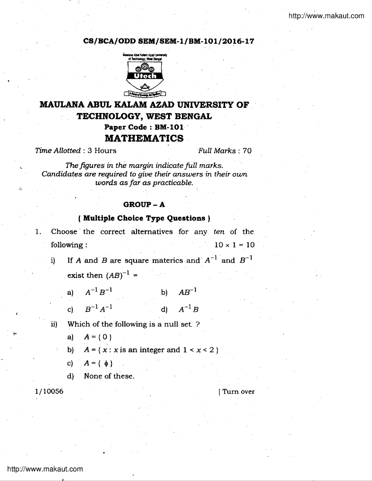 Bca 1 Sem Mathematics Bm 101 2017 - B.tech - Studocu