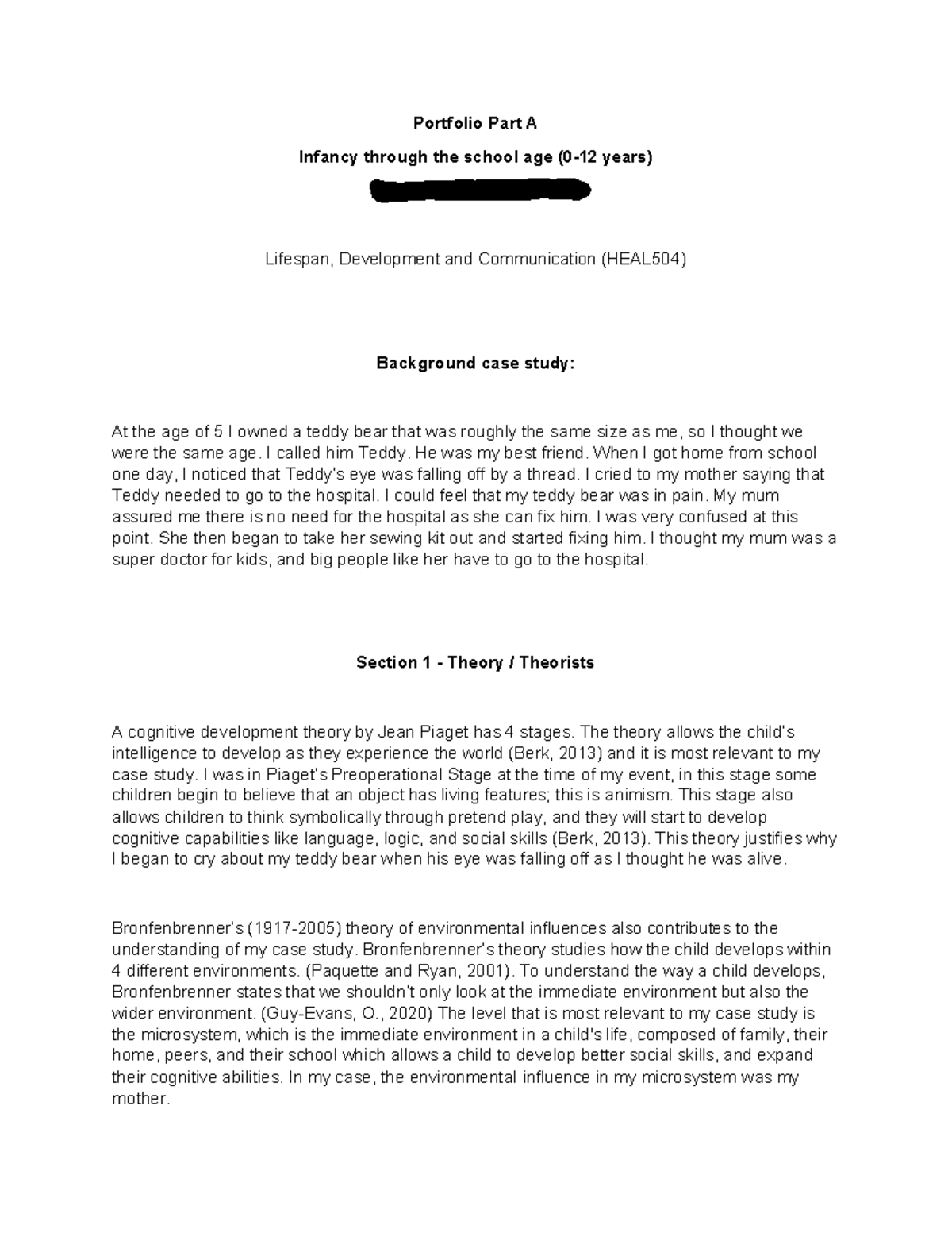 Portfolio A - past assignments - Portfolio Part A Infancy through the ...