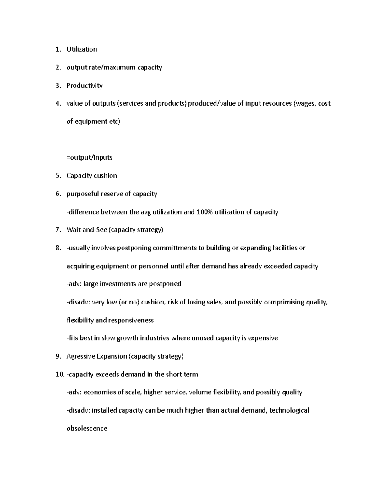 BUS 312 9 - notes - Utilization output rate/maxumum capacity ...