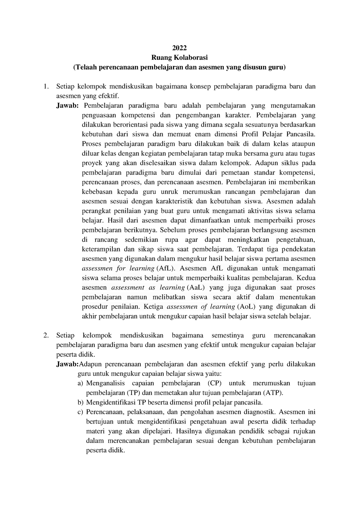 Topik 1 (PPAE) - Ruang Kolaborasi - 2022 Ruang Kolaborasi (Telaah ...