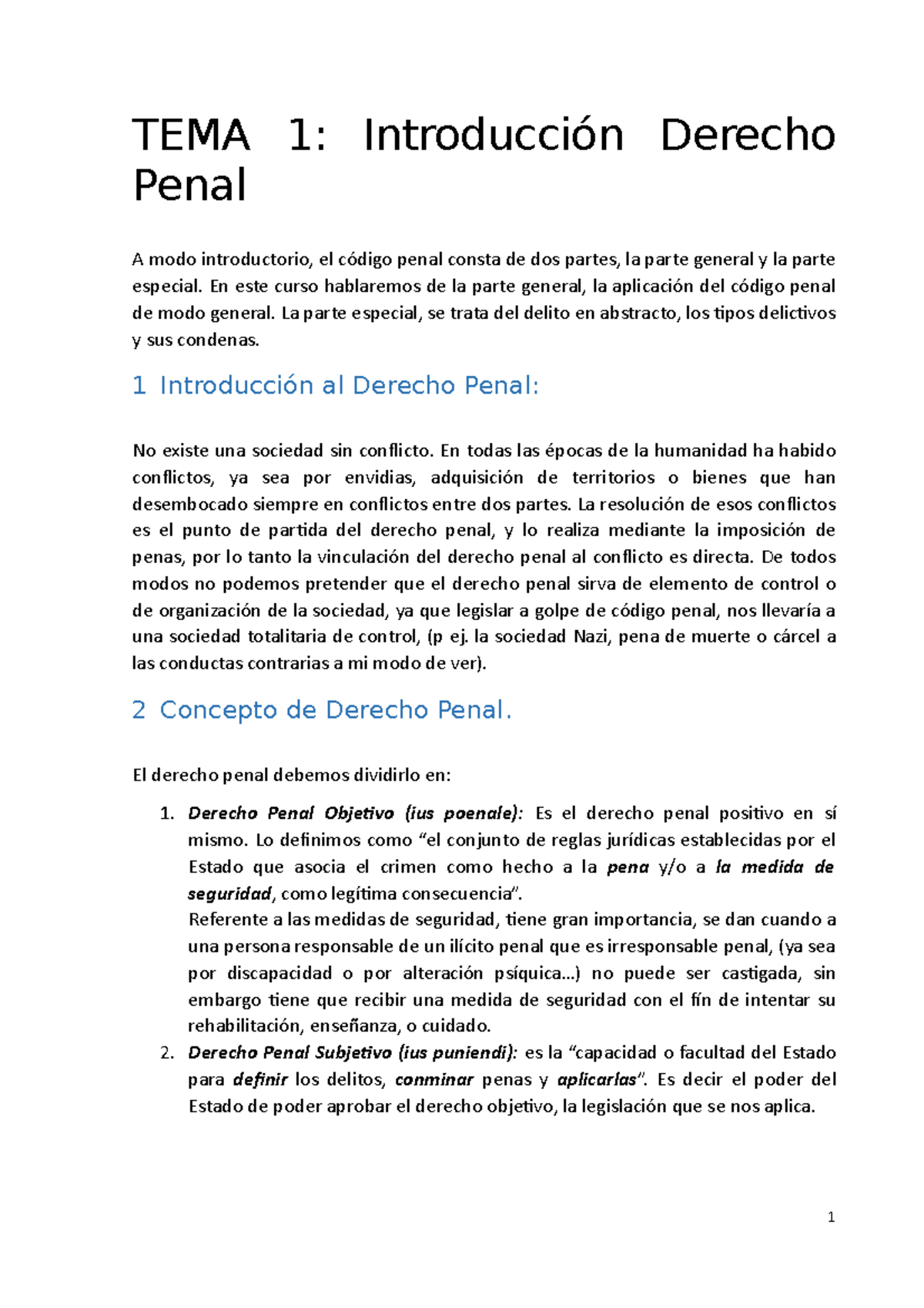 Tema 1 Introducción Al Derecho Penal - TEMA 1: Introducción Derecho ...