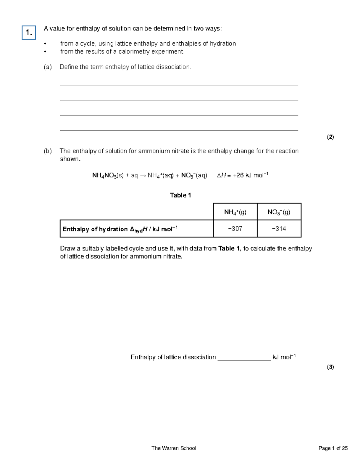 2022 p3 chem - N/A - A value for enthalpy of solution can be determined ...