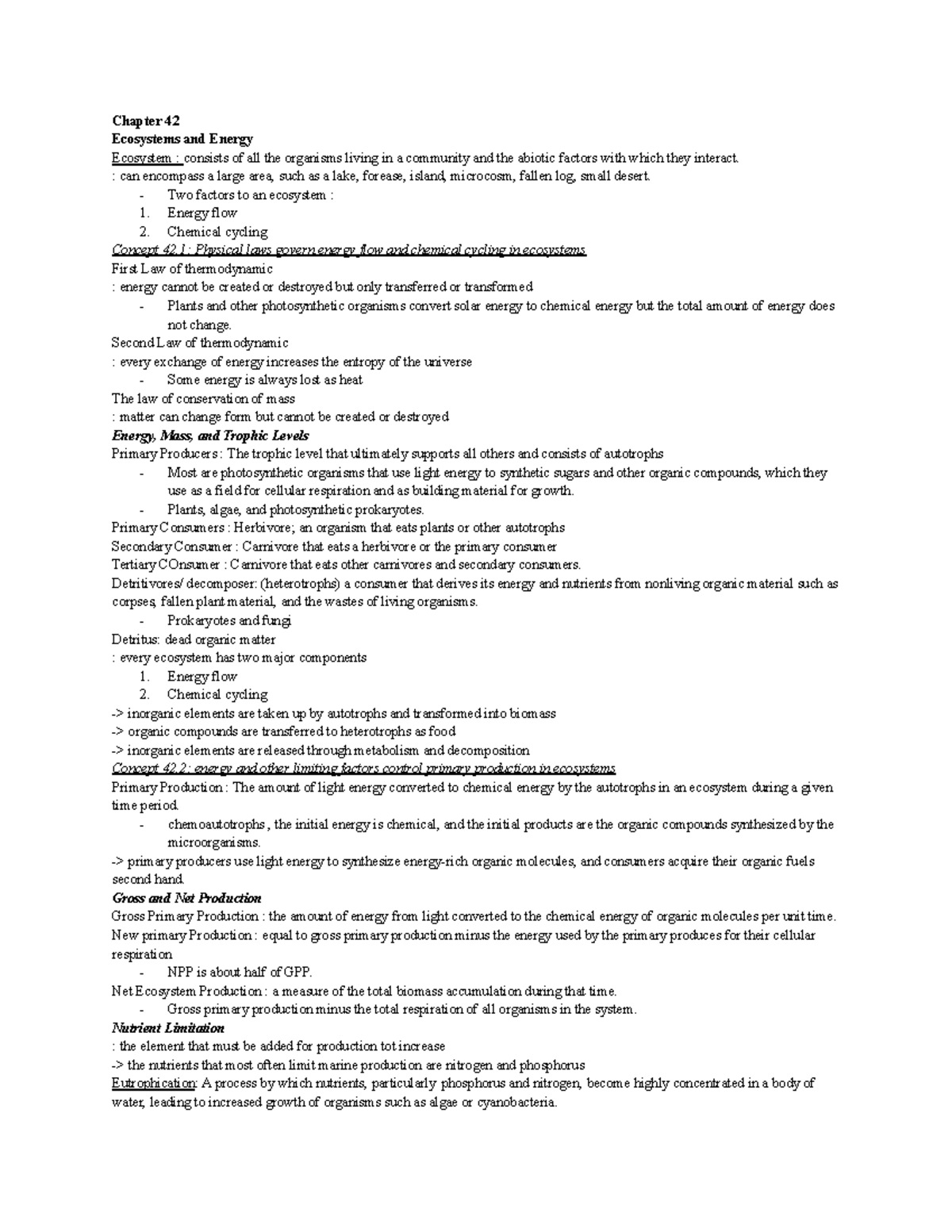 Chapter 42 - Lecture and Book Notes - Chapter 42 Ecosystems and Energy ...