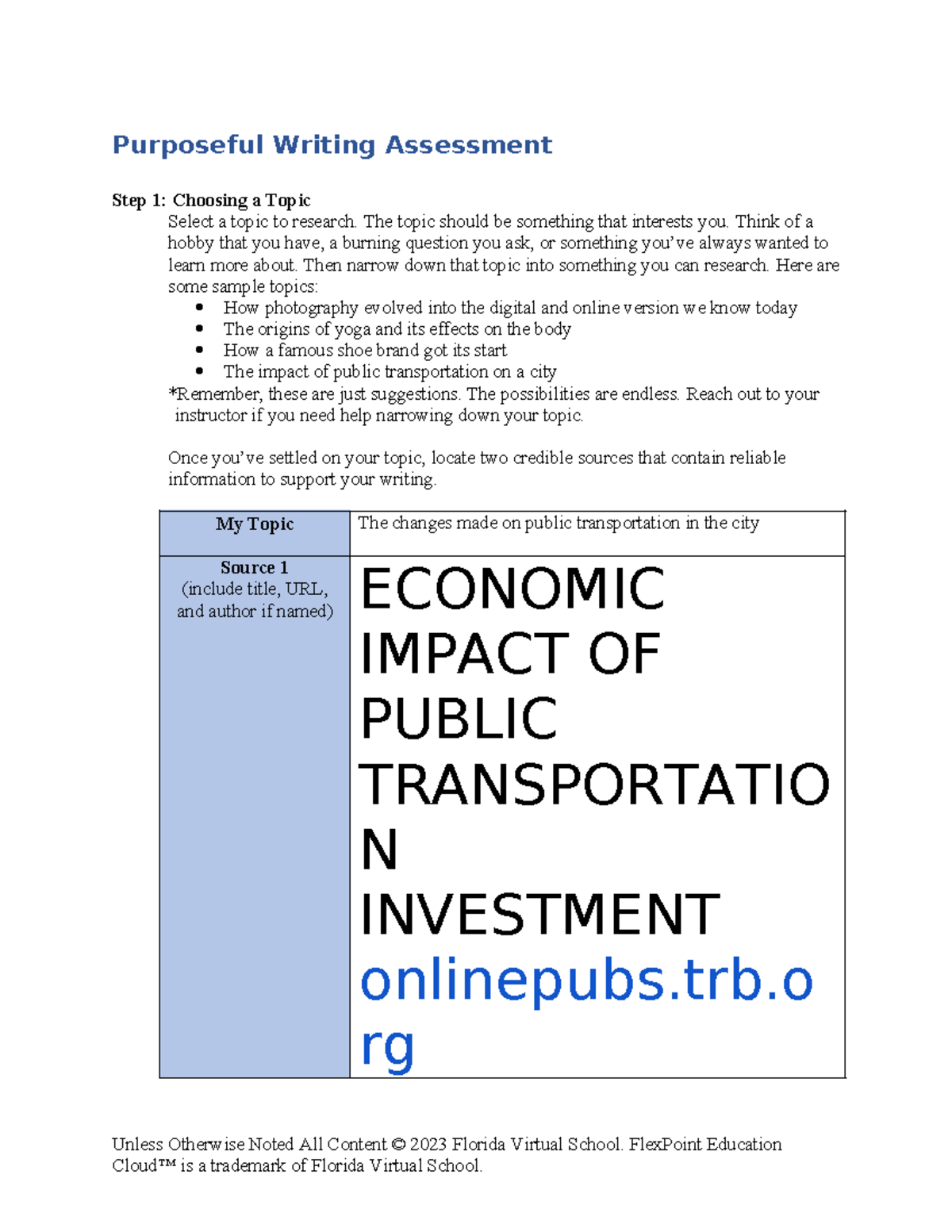 01 03 purposeful writing - Purposeful Writing Assessment Step 1 ...