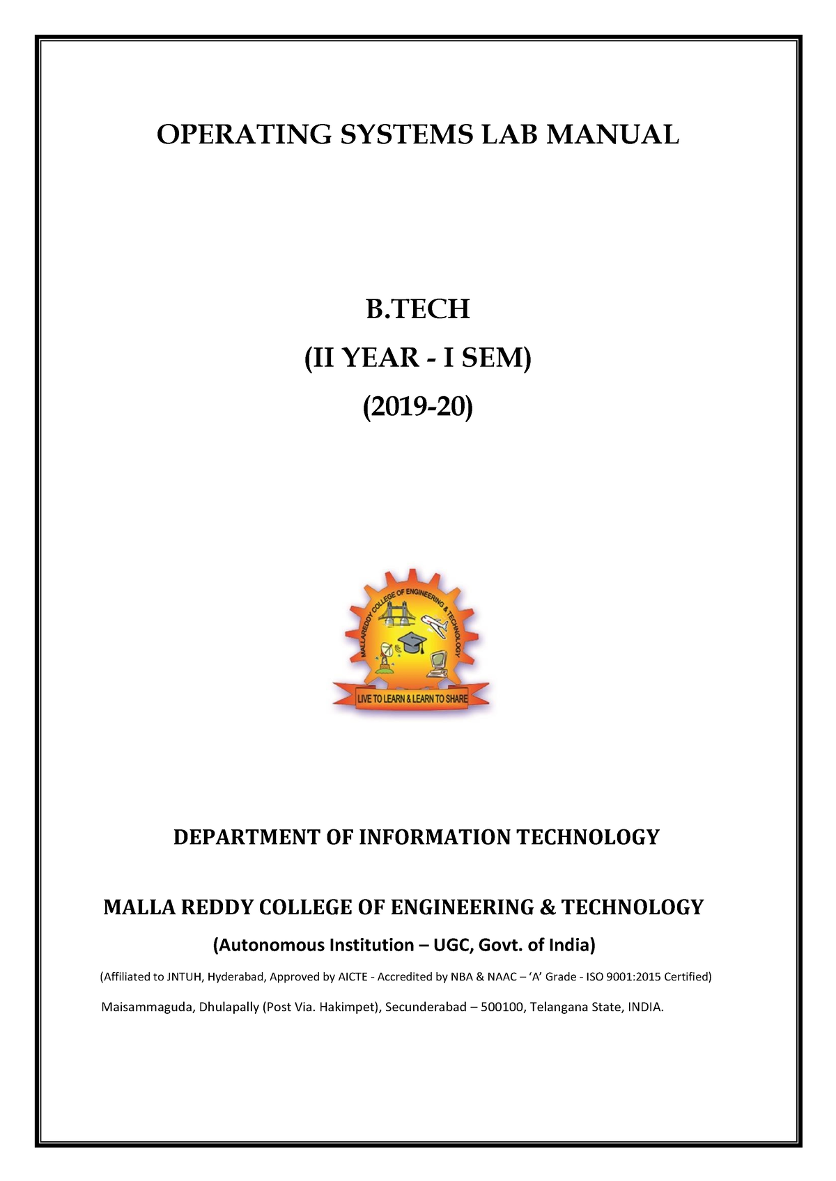 IT II I OS Lab Manual - OPERATING SYSTEMS LAB MANUAL B (II YEAR - I SEM ...