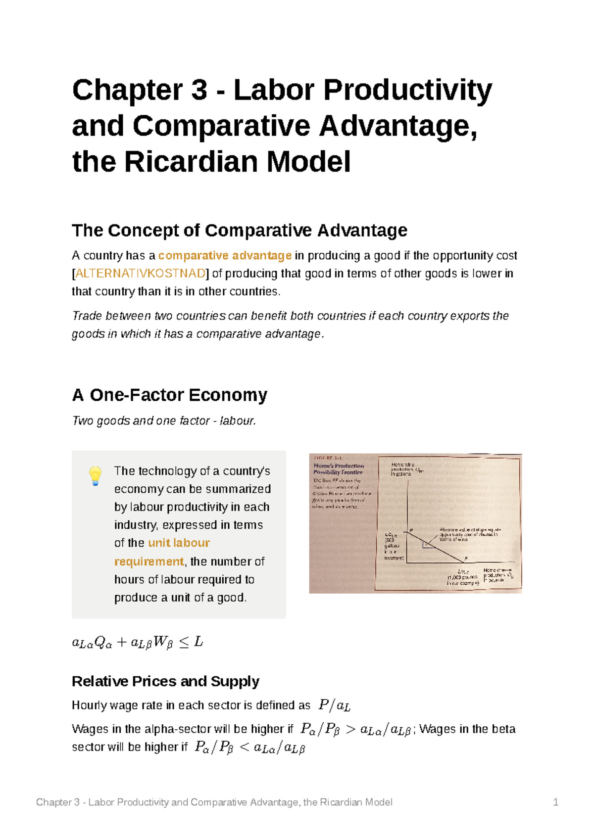 Chapter 3 - Labor Productivity and Comparative Advantage the Ricardian ...