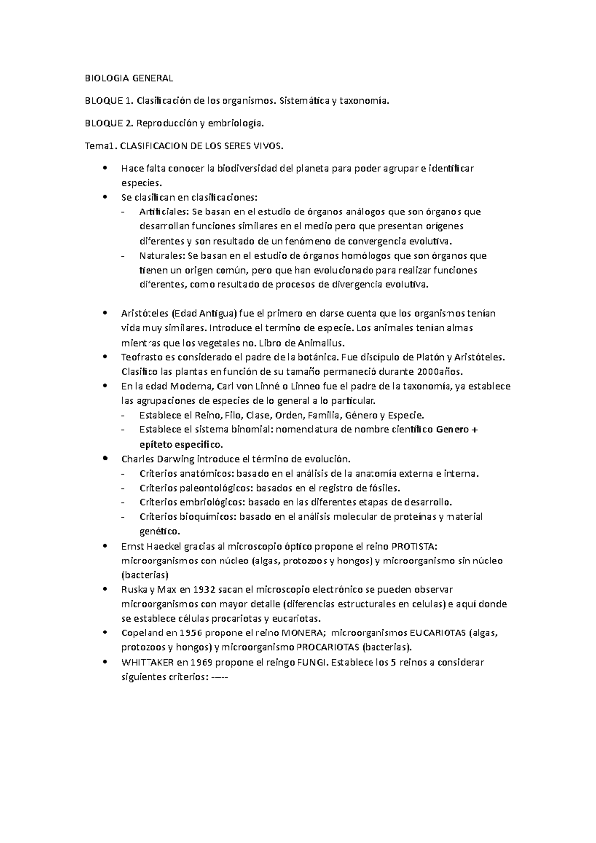 Bloque 1 - BIOLOGIA GENERAL BLOQUE 1. Clasificación de los organismos ...