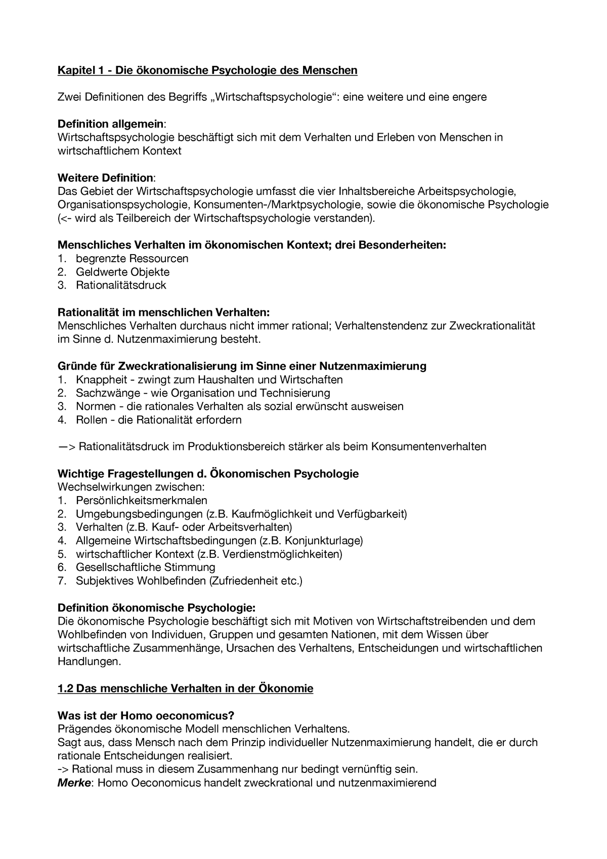 Zusammenfassung Wirtschaftspsychologie Gesamter Kurs / Komplettes ...