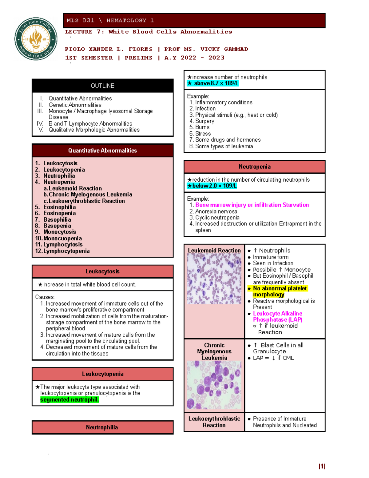 White Blood Cells Abnormalities - FLORES | PROF MS. VICKY GAMMAD 1ST ...