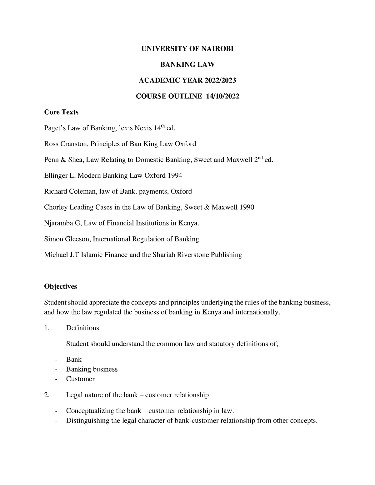 International Trade Law Course Outline