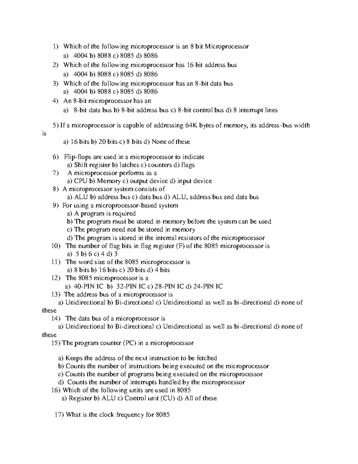 Microprocessor Sample Which of the following microprocessor is an 8 bit Microprocessor a) 4004