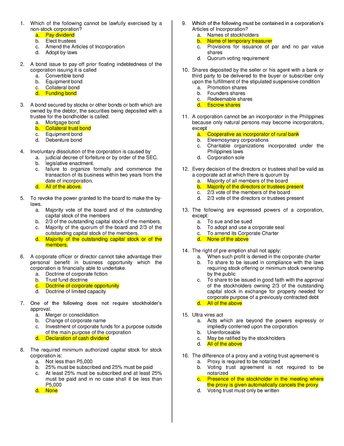 Business LAW Practice Q A Multiple Choice Which Of The Following 