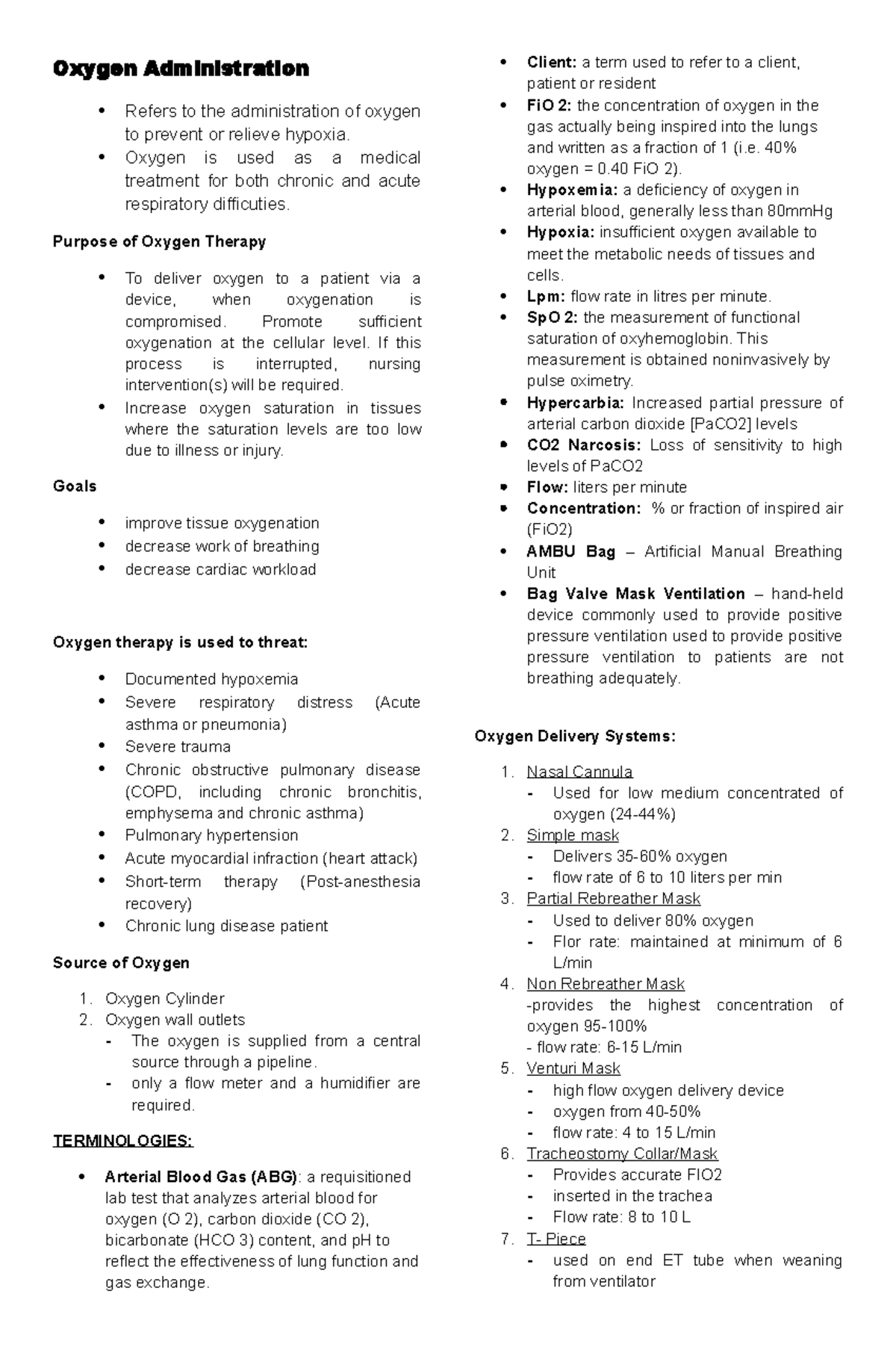 Oxygen-Administration - Oxygen Administration • Refers to the ...