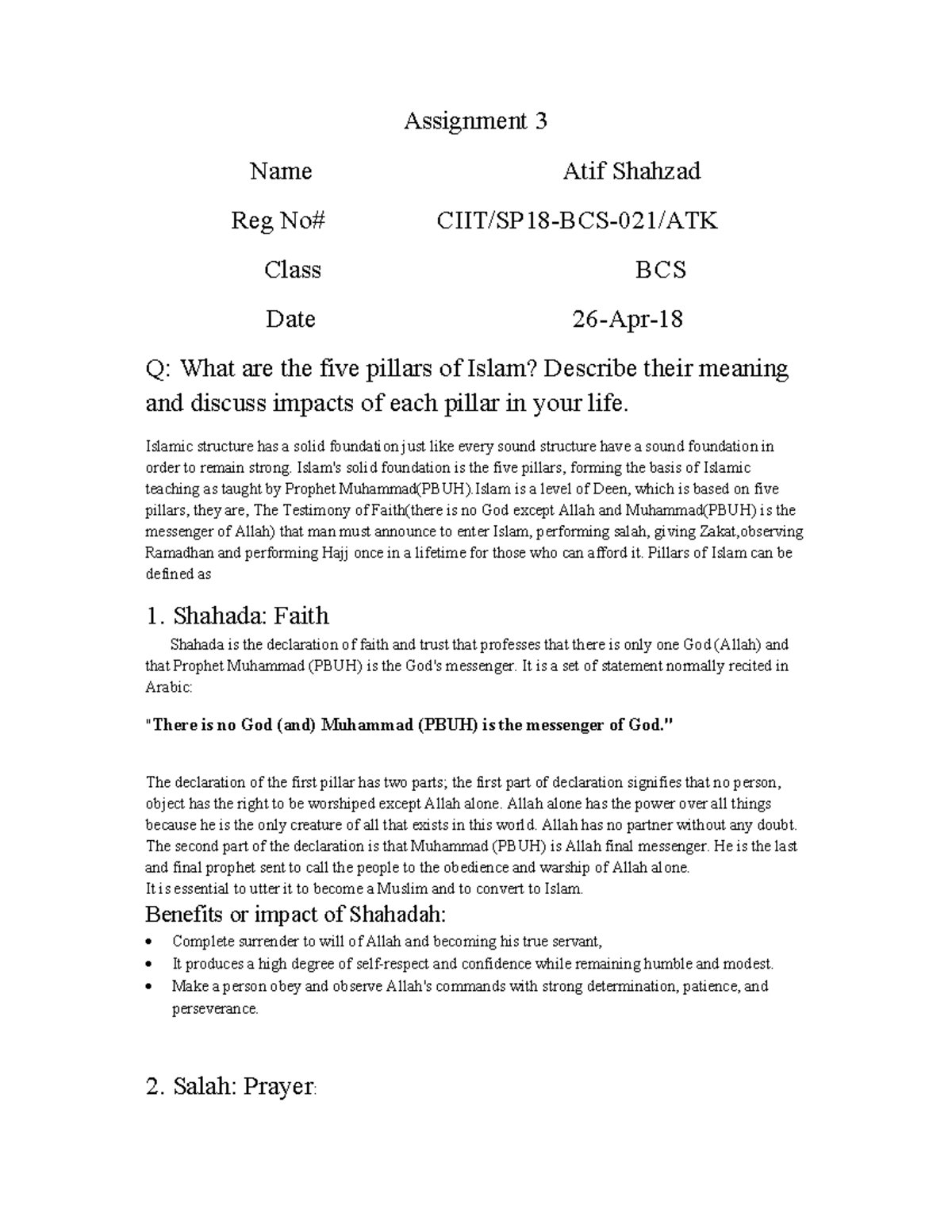 islamic-studies-1-assignment-3-name-atif-shahzad-reg-no-ciit-sp18